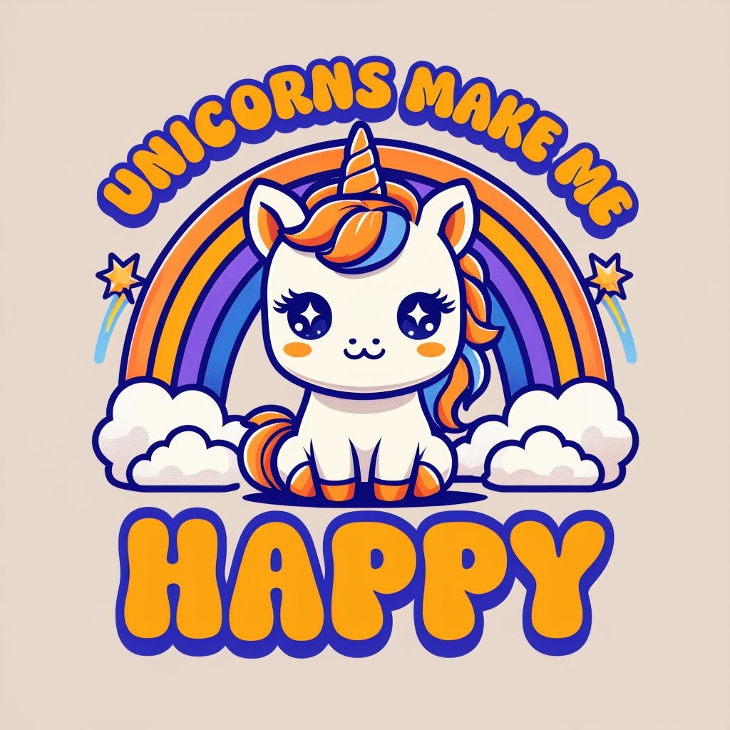 Cute Cartoon Unicorn with Rainbows and Cheerful Text T-Shirt