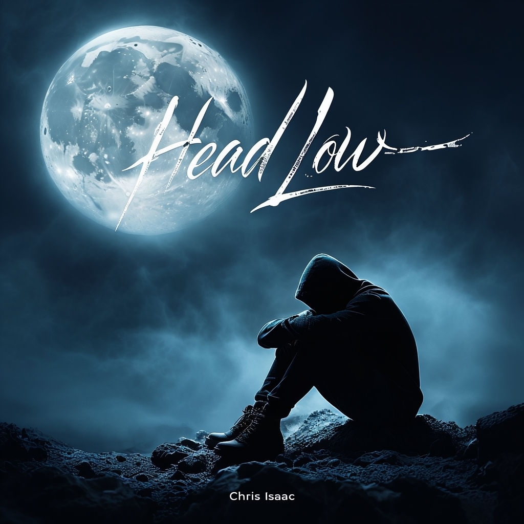 Dramatic 'Head Low' Album Cover with Silhouette and Moonlight Spotify Album Cover