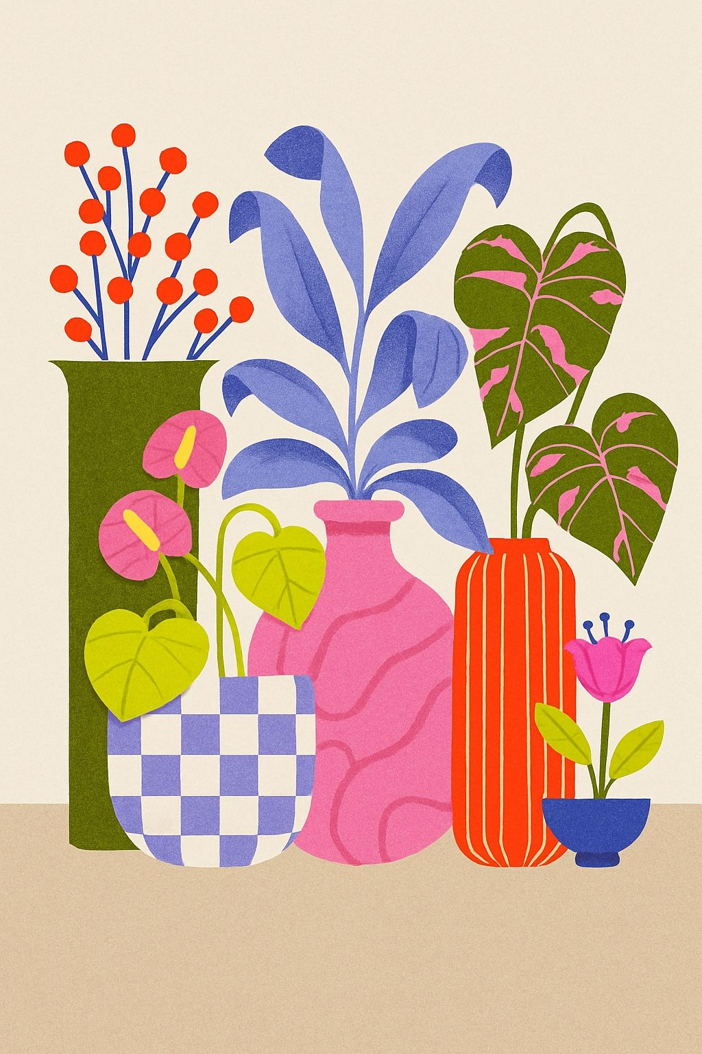 Colorful Abstract Vases with Plants Modern Art T-Shirt