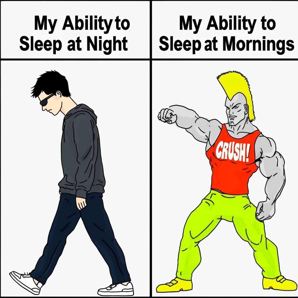 Contrasting Characters on Sleep Abilities Cartoon Sticker