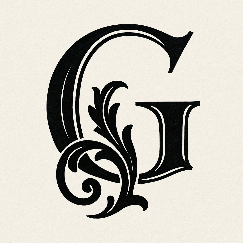Elegant Ornate Black Letter G with Flourishes Logo