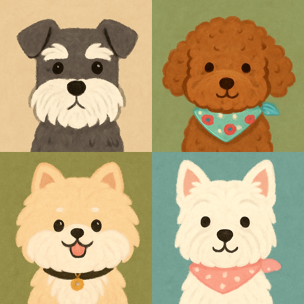 Playful Cartoon Dog Portraits in Colorful Grid Layout Sticker