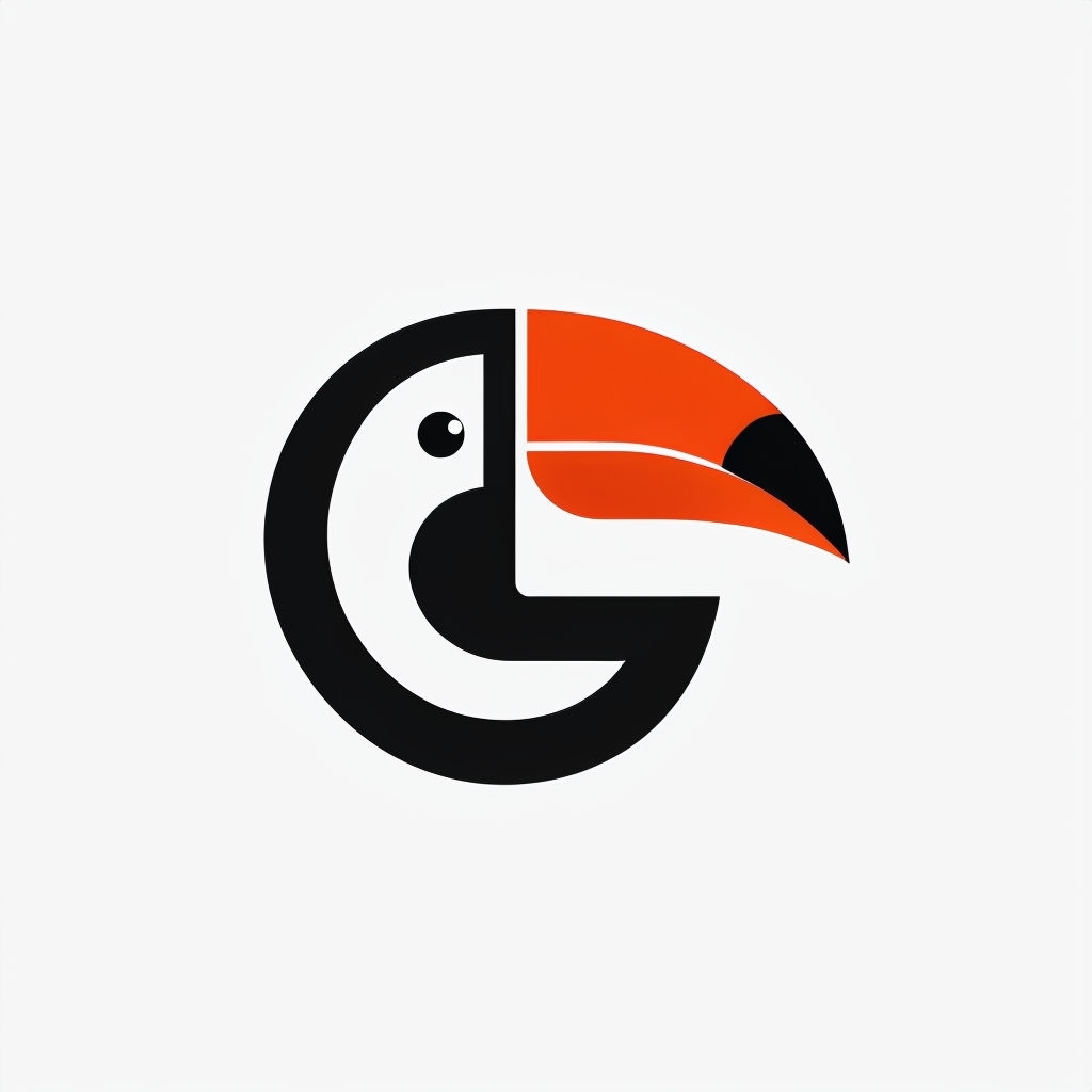 Minimalist Stylized Toucan Logo in Black and Orange Design