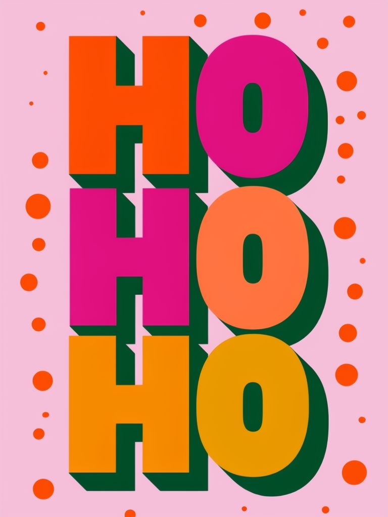 Cheerful HO HO HO Holiday Graphic Illustration Card