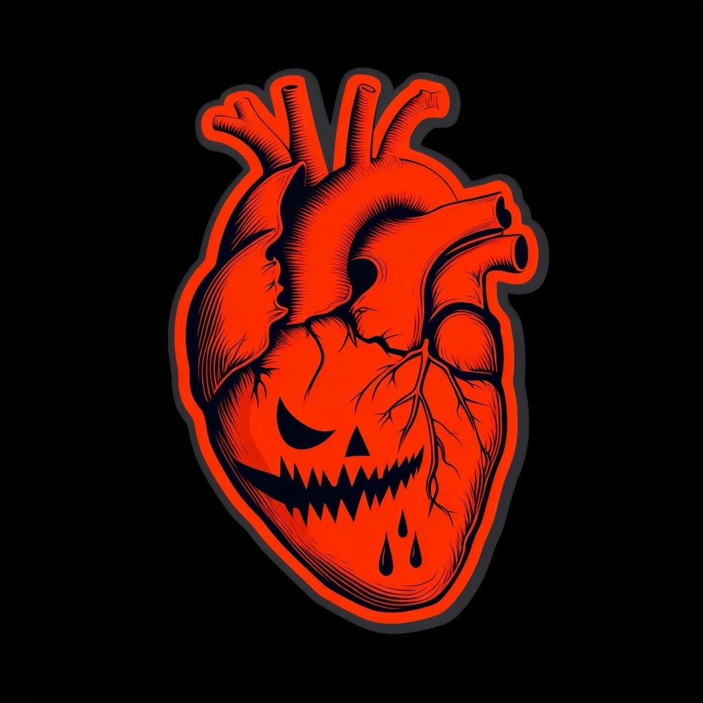 Anatomically Detailed Heart Illustration with Gothic Features Sticker