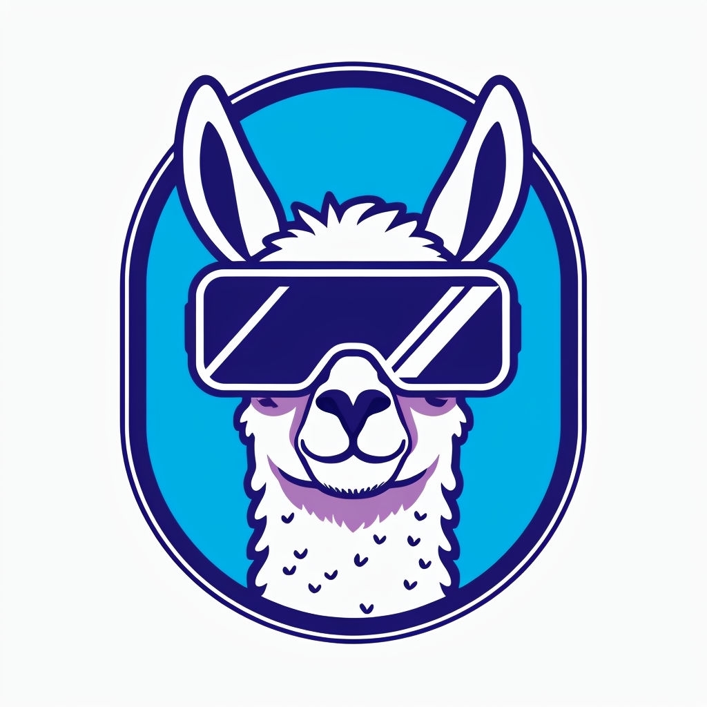 Whimsical Llama in VR Goggles Cartoon Illustration Logo