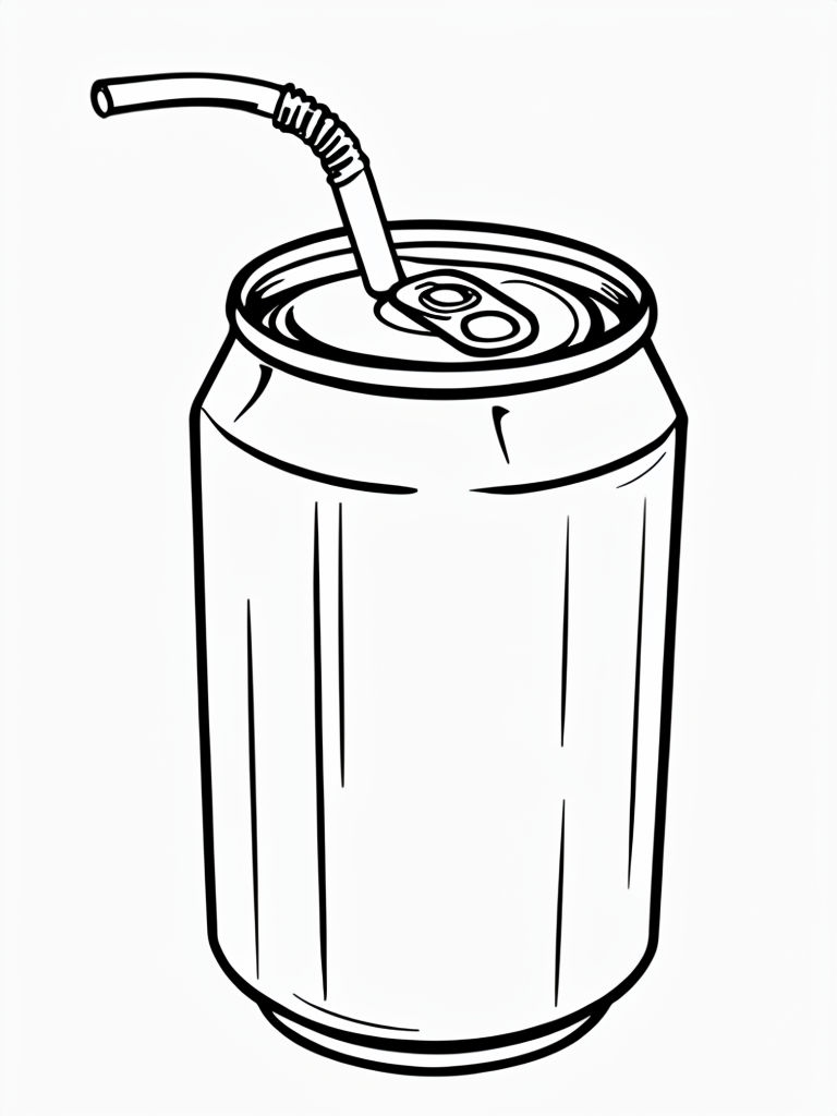 Minimalist Black and White Soda Can Line Drawing Coloring Book Pages