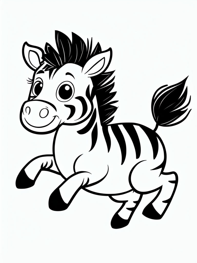 Playful Cartoon Zebra Leaping Illustration for Coloring Book Pages