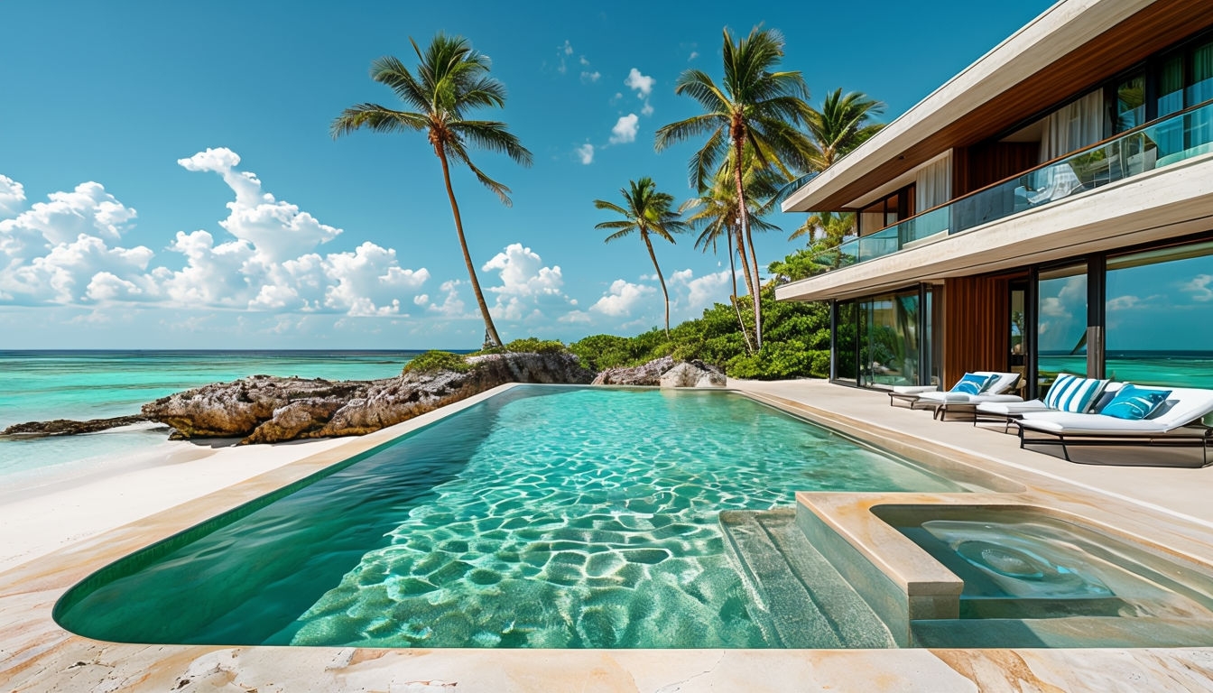 Luxurious Infinity Pool Beachfront Villa Virtual Background