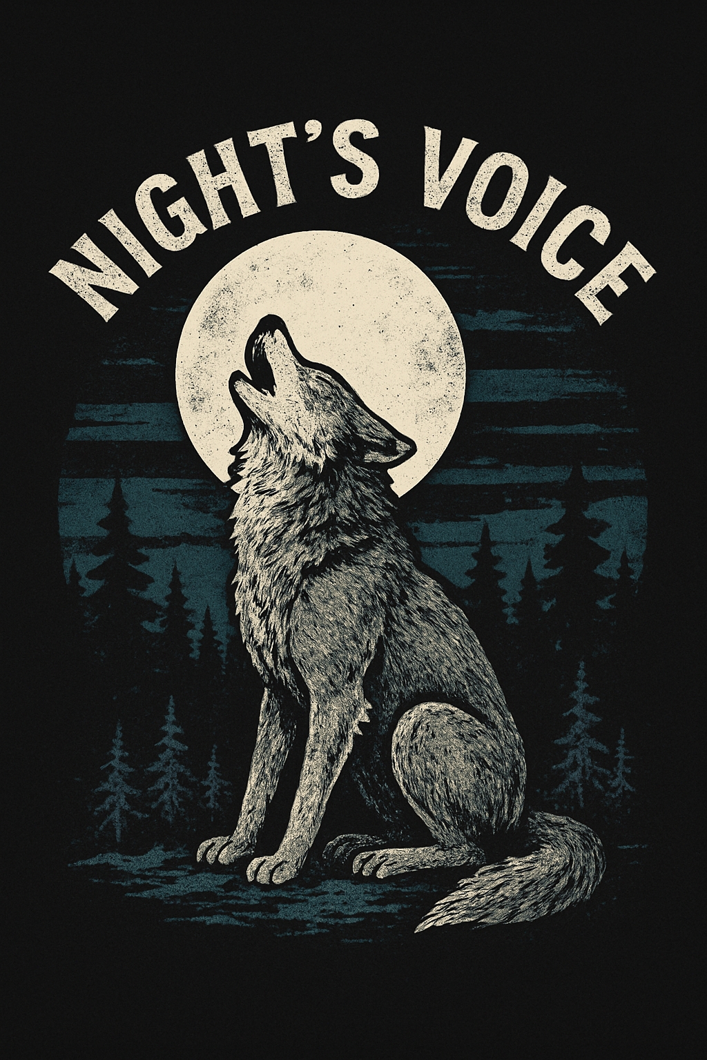 Vintage Howling Wolf with Full Moon and Night's Voice T-Shirt