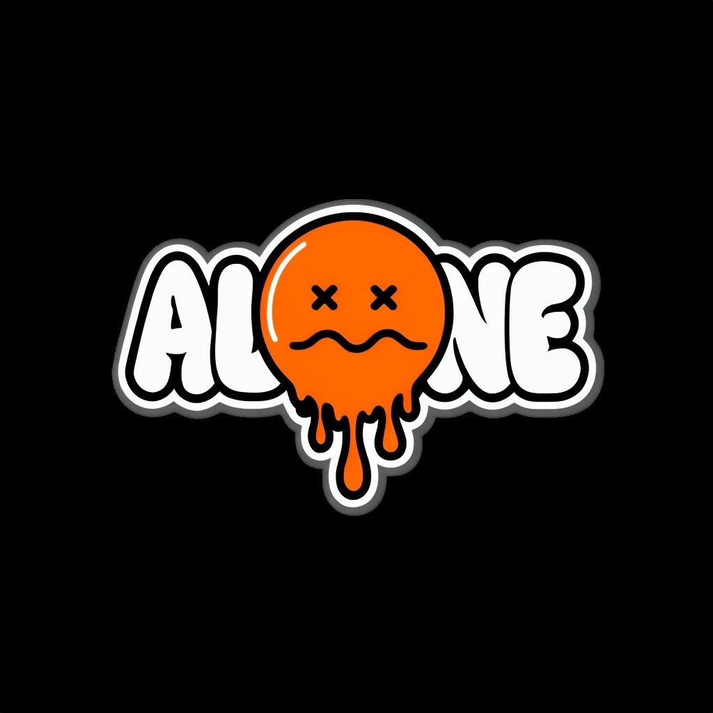 Melancholic ALONE Dripping Face Cartoon T-Shirt