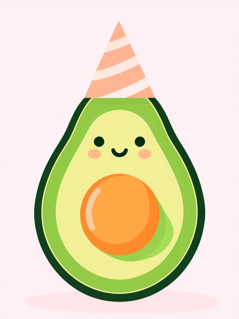 Cheerful Halved Avocado Character with Party Hat T-Shirt