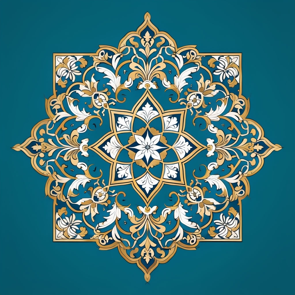 Intricate Persian-Inspired Tile Motif on Teal Background Seamless Pattern