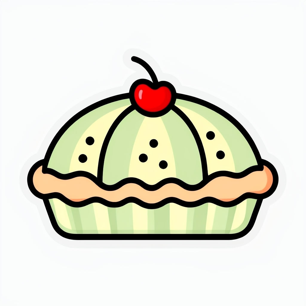 Cheerful Cartoon Pie Icon with Cherry on Top Sticker