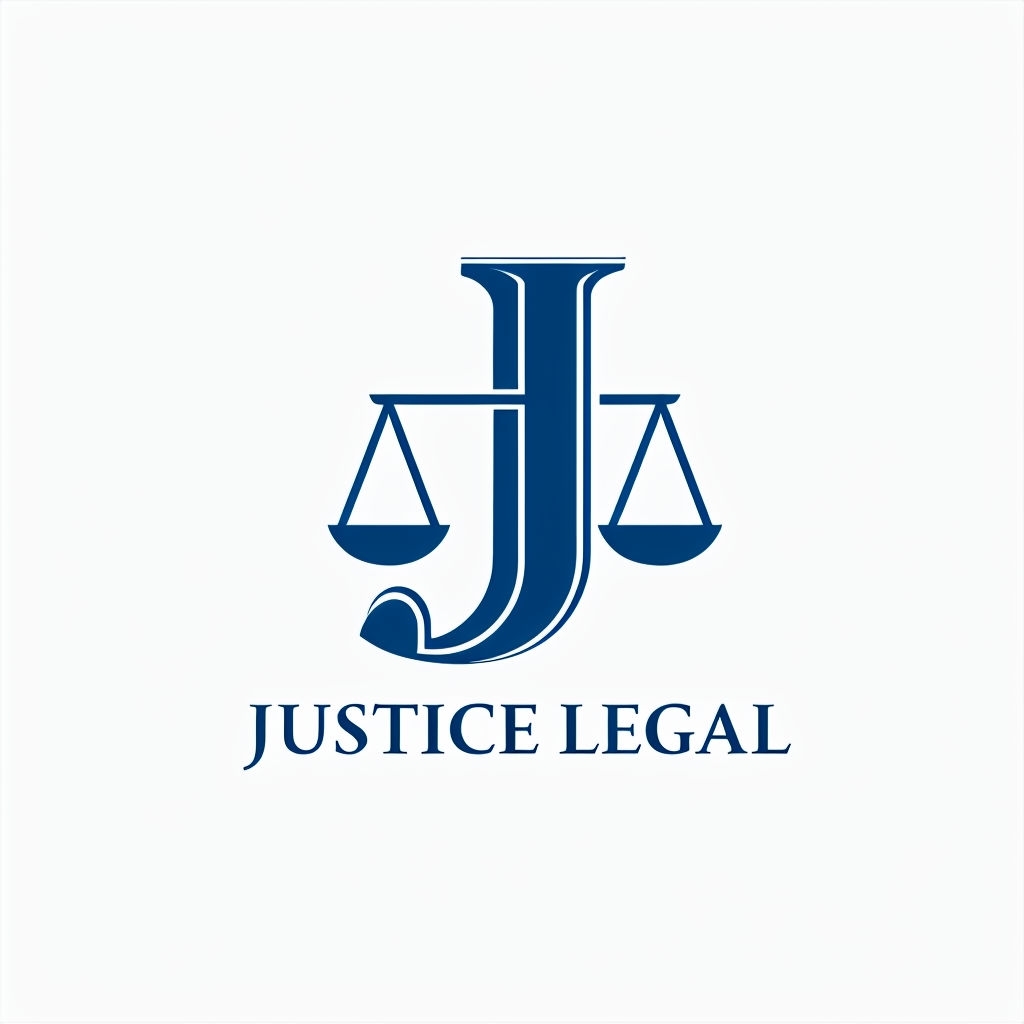 Modern Minimalist Justice Legal Logo Design in Navy Blue