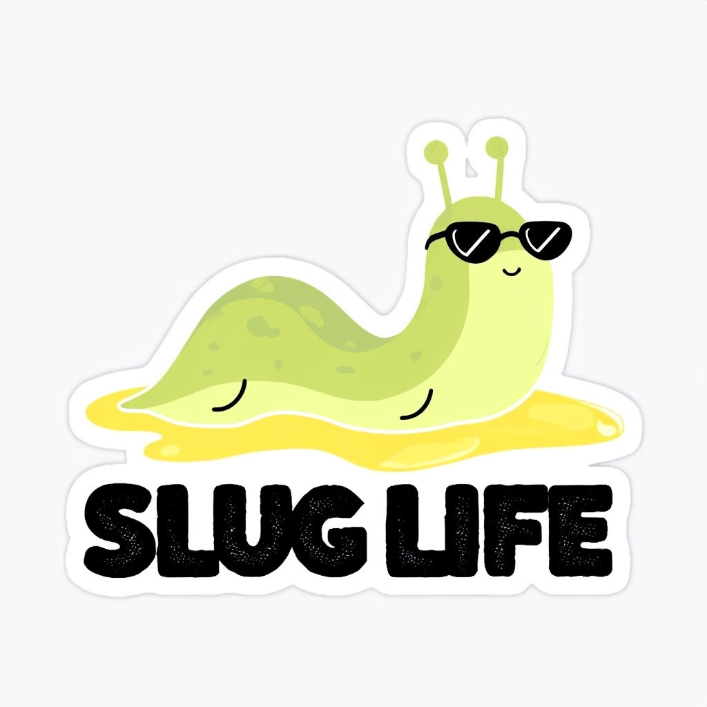 Cool Cartoon Slug Life Sticker with Sunglasses and Puddle