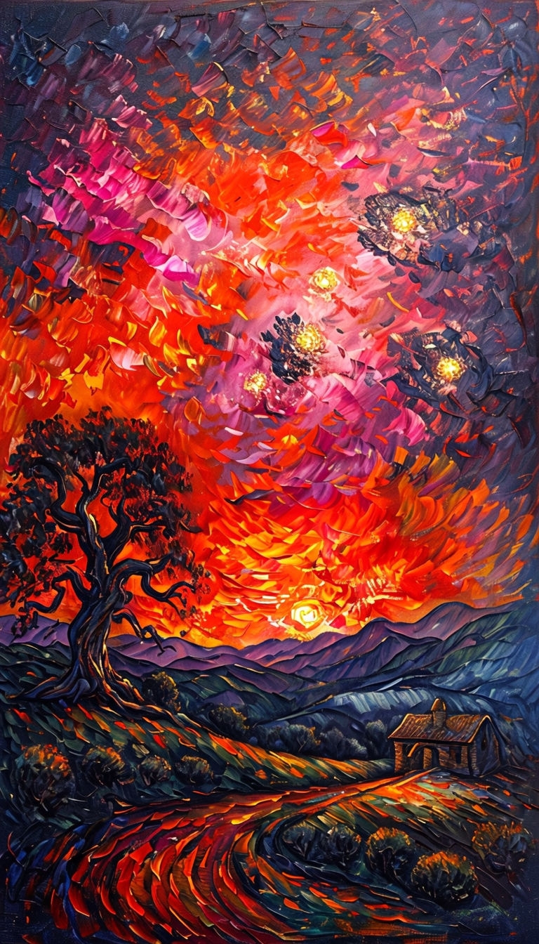 Fiery Sunset Sky Post-Impressionist Art for Phone Case Cover