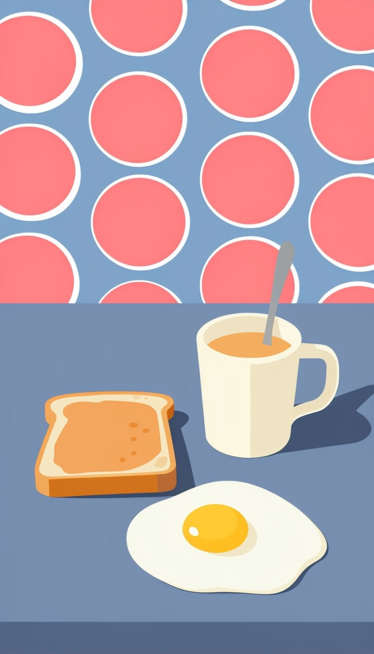 Colorful Breakfast Food Illustration with Pastel Background Mobile Wallpaper