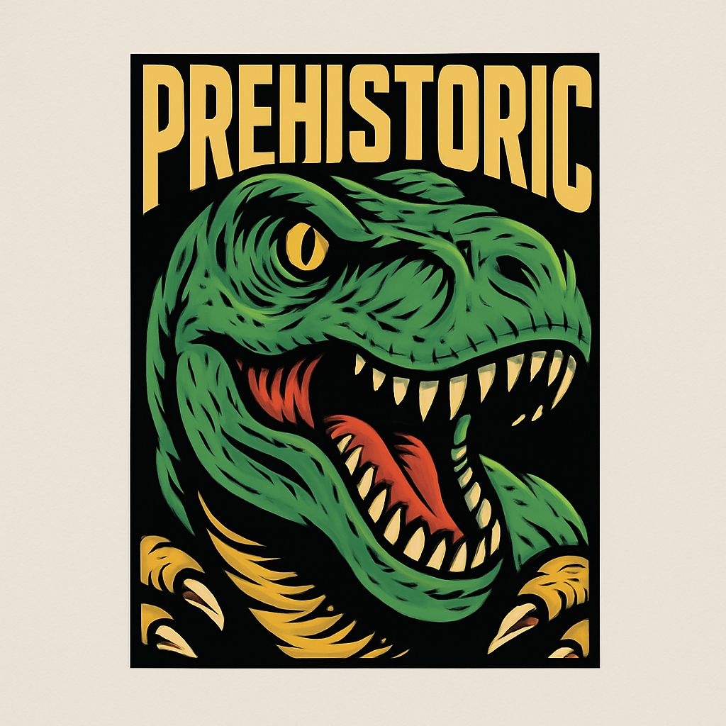 Vibrant Menacing Dinosaur Head Illustration T-Shirt