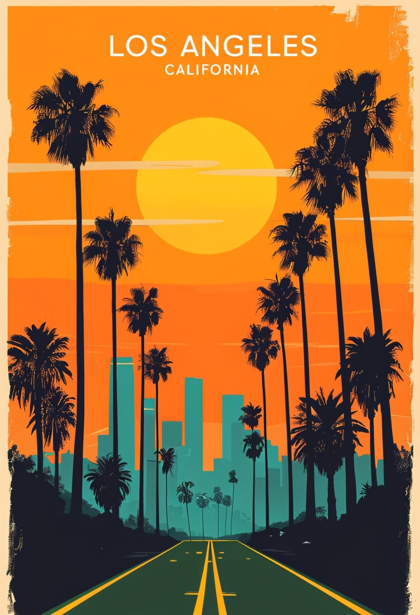 Vibrant Minimalist Sunset in Los Angeles Poster