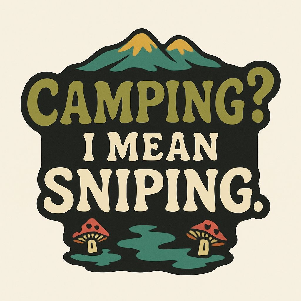 Playful Retro Camping Sniping Adventure Graphic Design Sticker