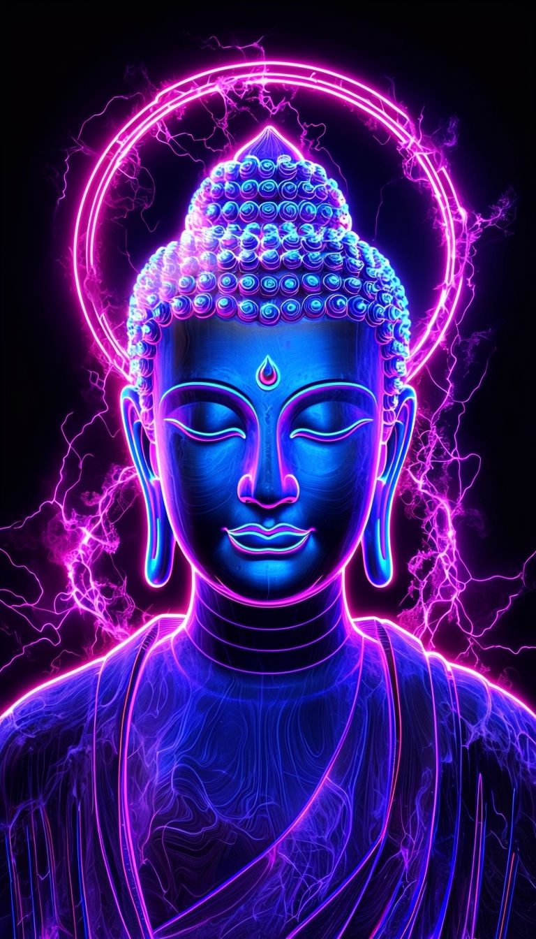 Vivid Neon Buddha Artwork with Aura Effect Phone Case Cover
