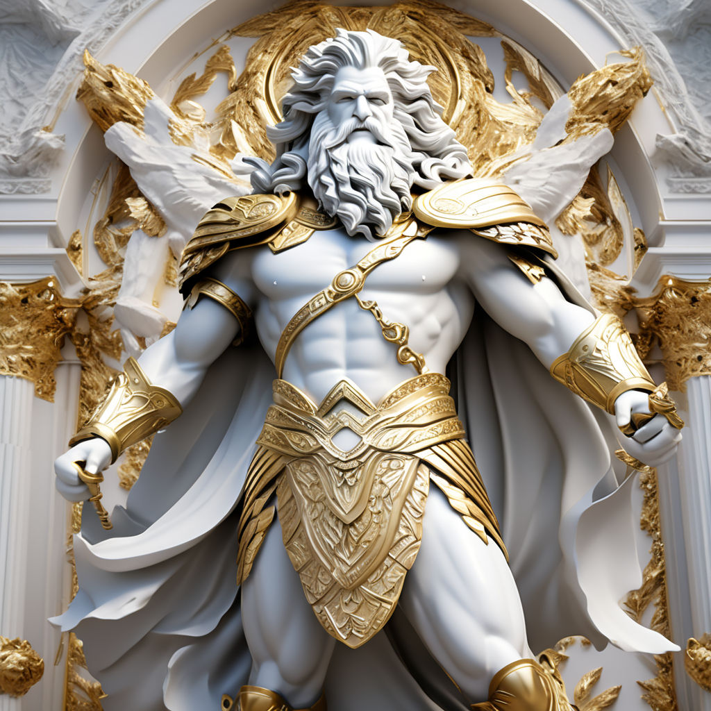 Magnificent Zeus statue with great gold and white detailed d... by