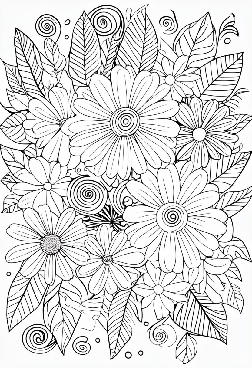 Intricate Black and White Floral Coloring Book Art