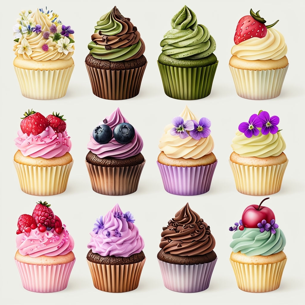 Colorful Decorated Cupcakes Seamless Pattern Design