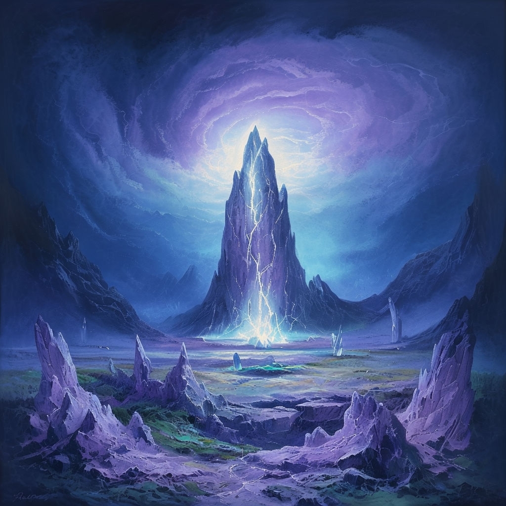 Mystical Glowing Mountain Landscape Painting Art