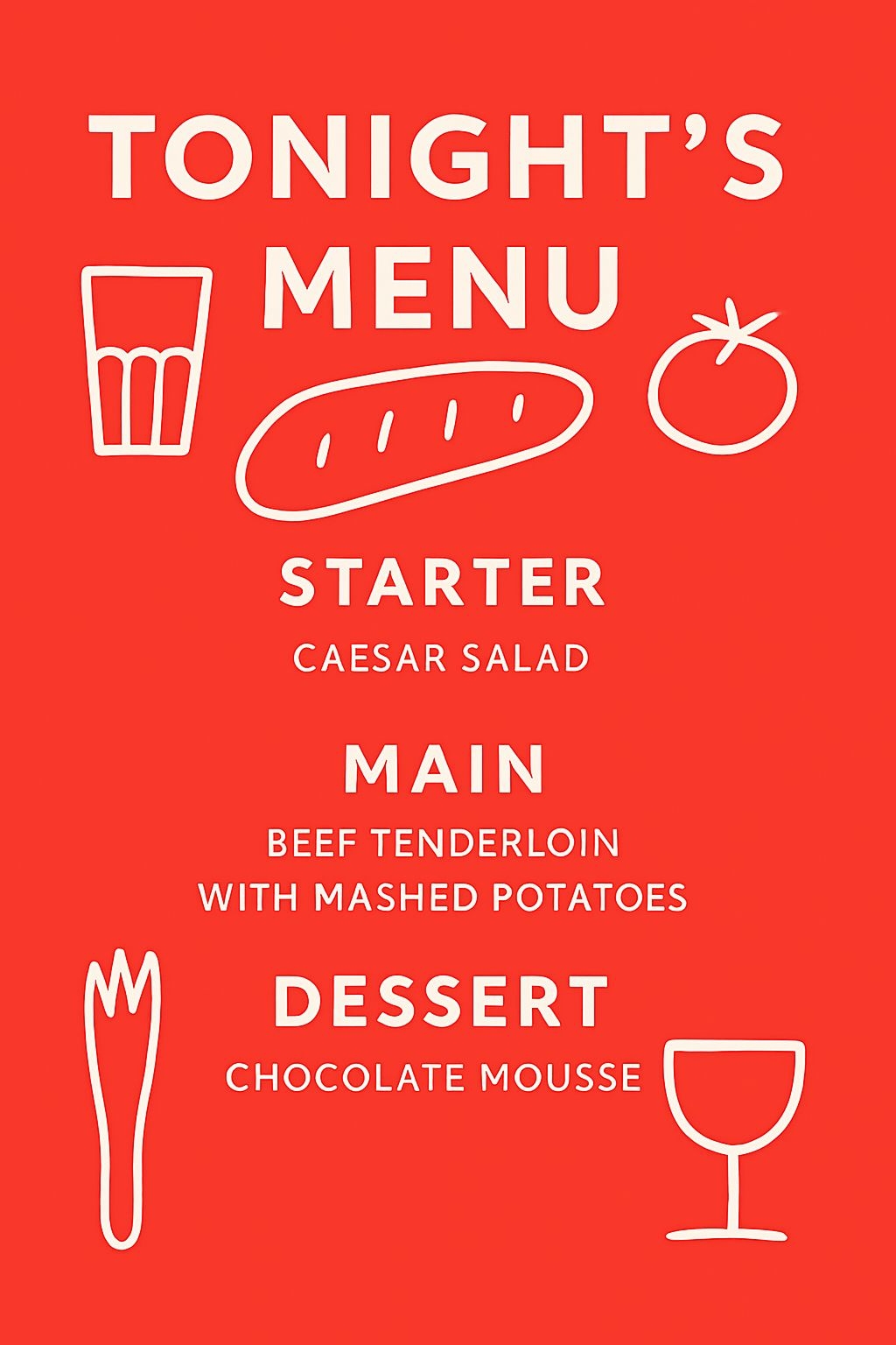 Modern Minimalist Red Tonight's Menu Event Sign Design