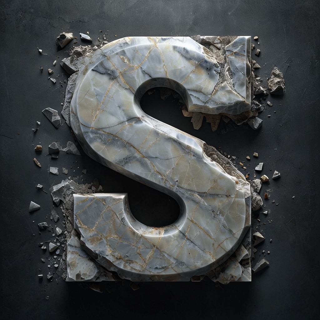 Polished Marble Letter S 3D Art with Intricate Veining Monogram