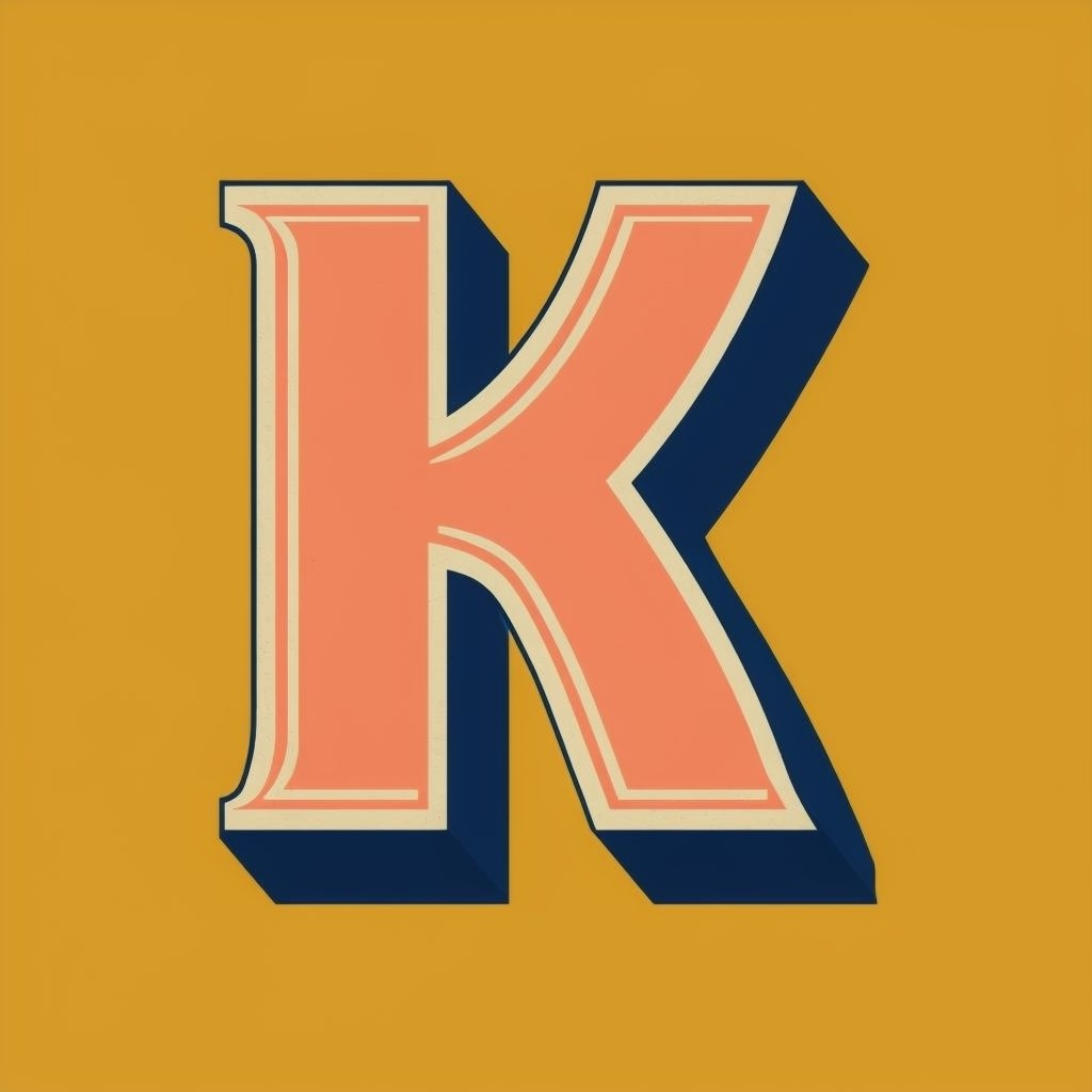Bold Vintage Letter K Illustration on Mustard Background Monogram