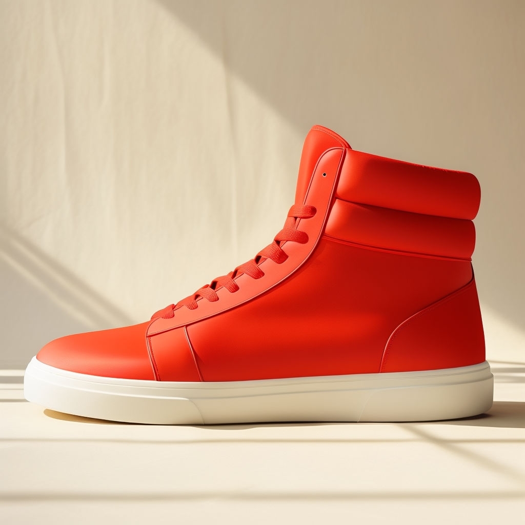 Vibrant Red High-Top Sneaker Mockup for Custom Designs Mockup