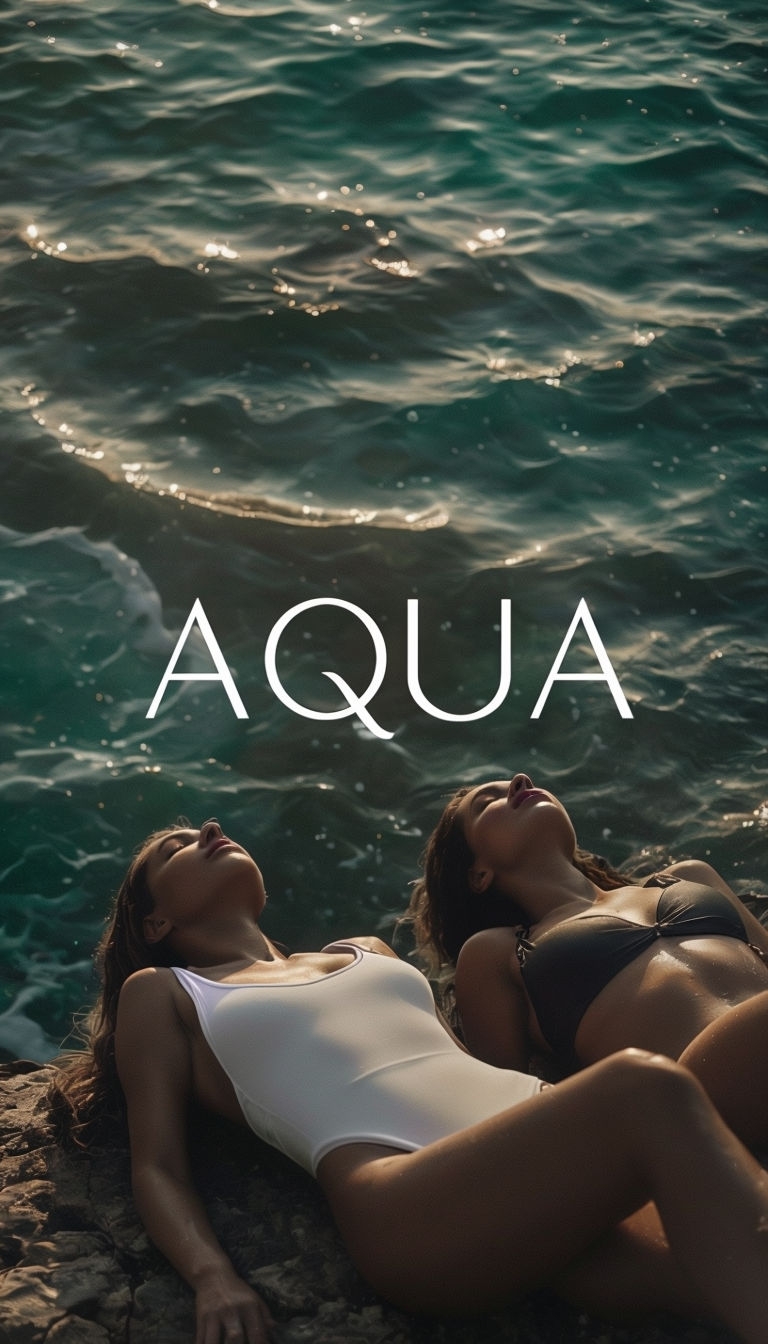 Serene Beach Relaxation Photography with Elegant Aqua Text Ads