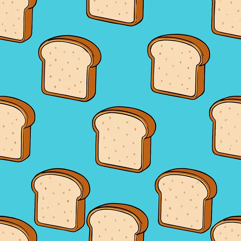 Playful Cartoon Bread Slices Pattern on Sky Blue Background Seamless Pattern