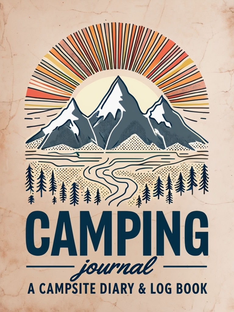 Rustic Camping Journal with Mountain Peaks and Sun Illustration EBook Cover