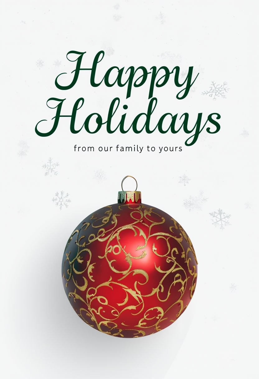 Chic Red Ornament Holiday Greeting Card Design