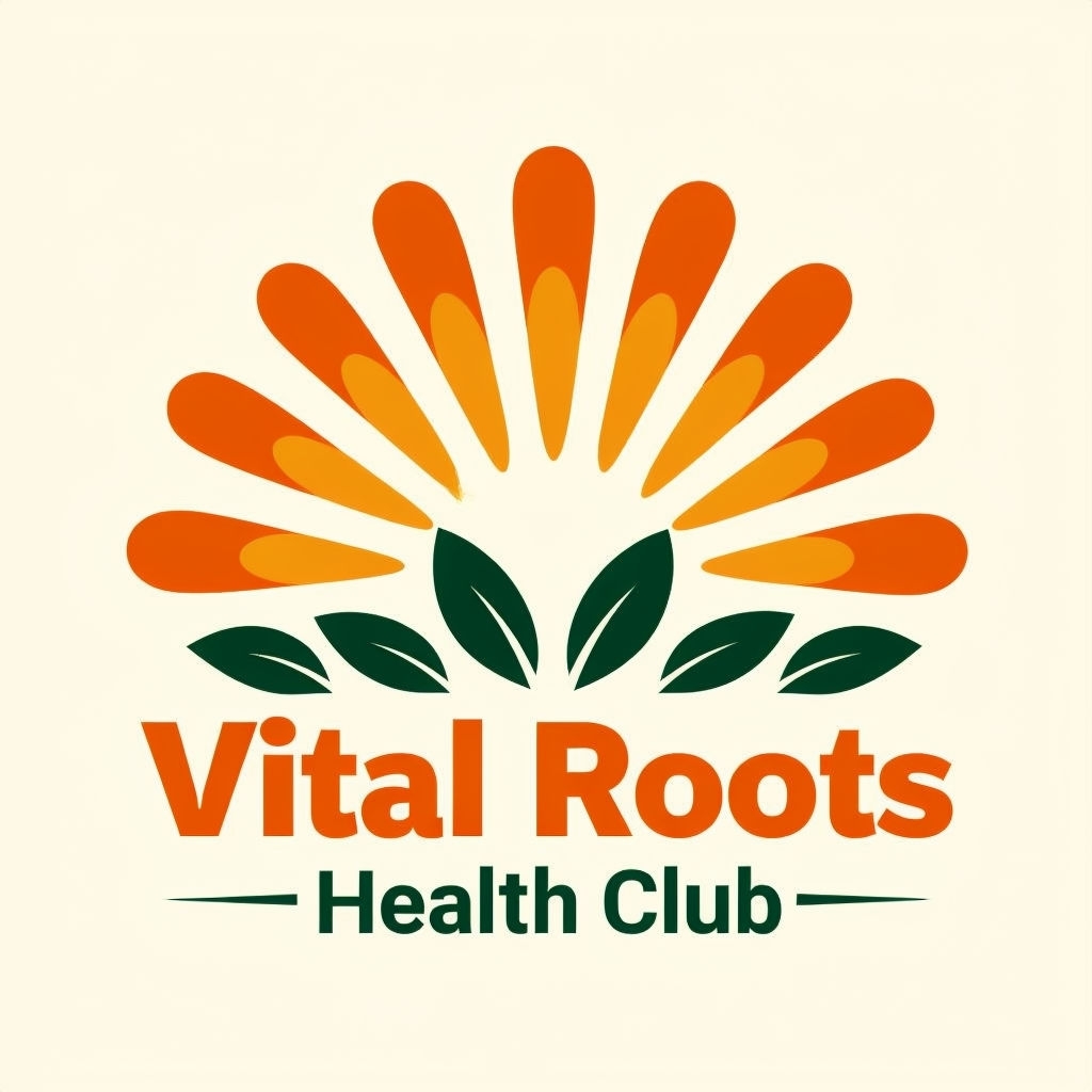 Vibrant Vital Roots Health Club Logo Design with Floral Motif