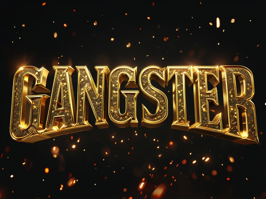 Luxurious 3D Gold Gangster Text Design with Sparkling Effects Logo