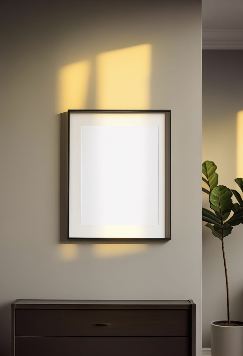 Elegant White Poster in Black Frame on Dove-Grey Wall Mockup