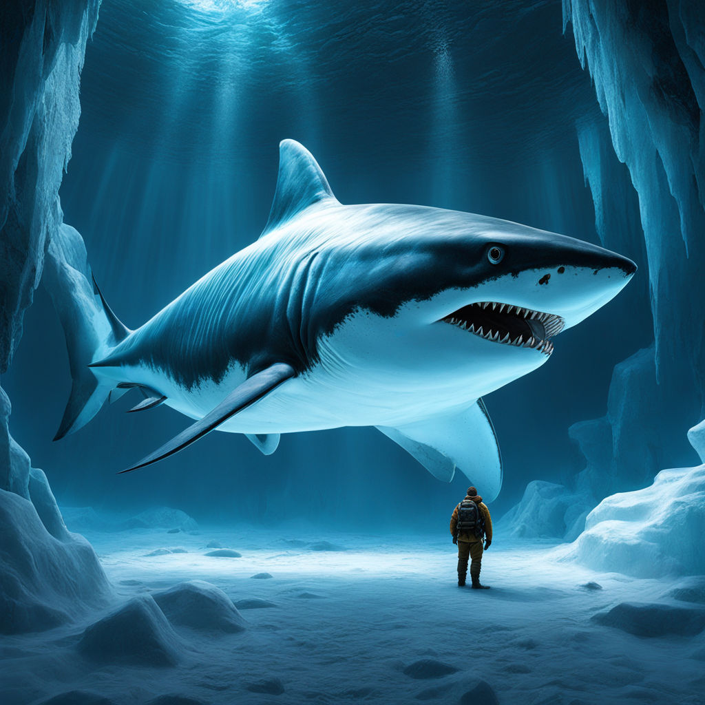 Studio photo of a colossal frozen megalodon encapsulated wit... by 67 ...