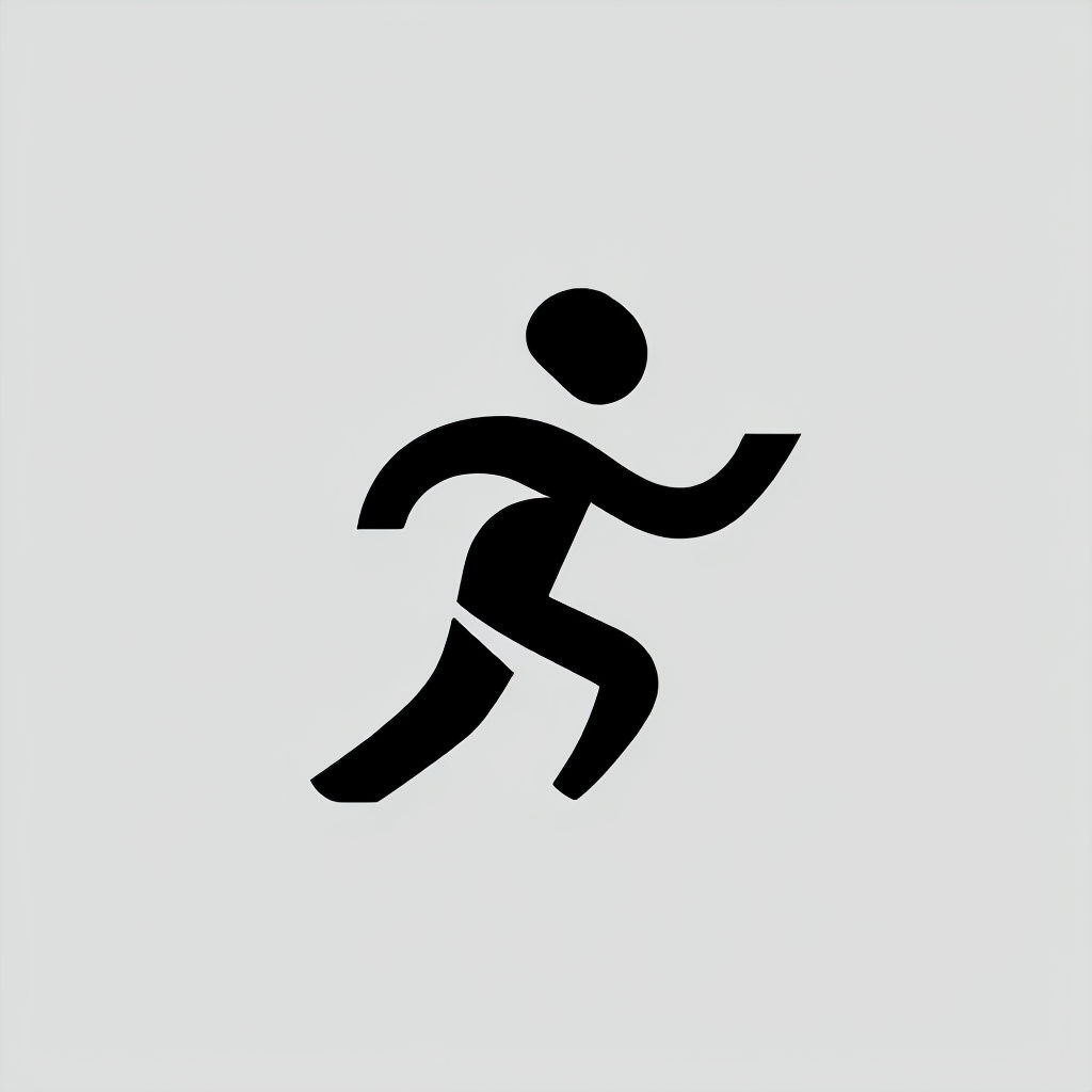 Minimalist Black Running Figure Icon on Gray Background Logo