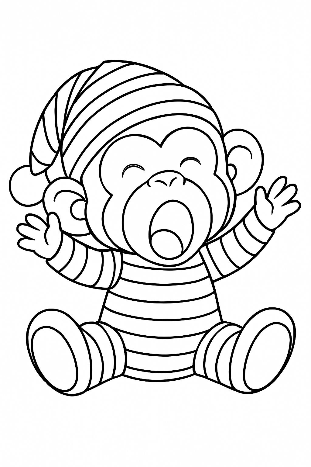 Playful Cartoon Monkey Character Line Drawing Coloring Book Pages