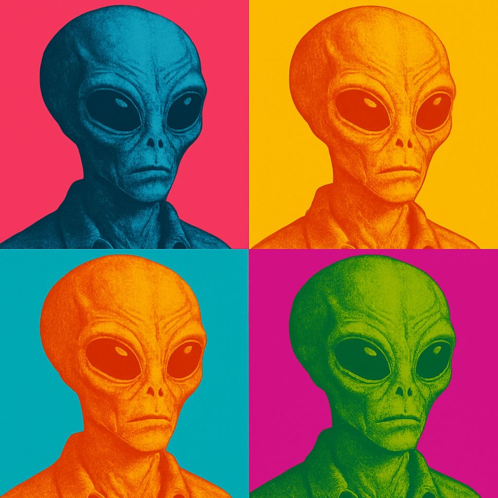 Vibrant Pop Art Alien Heads Digital Illustration Art
