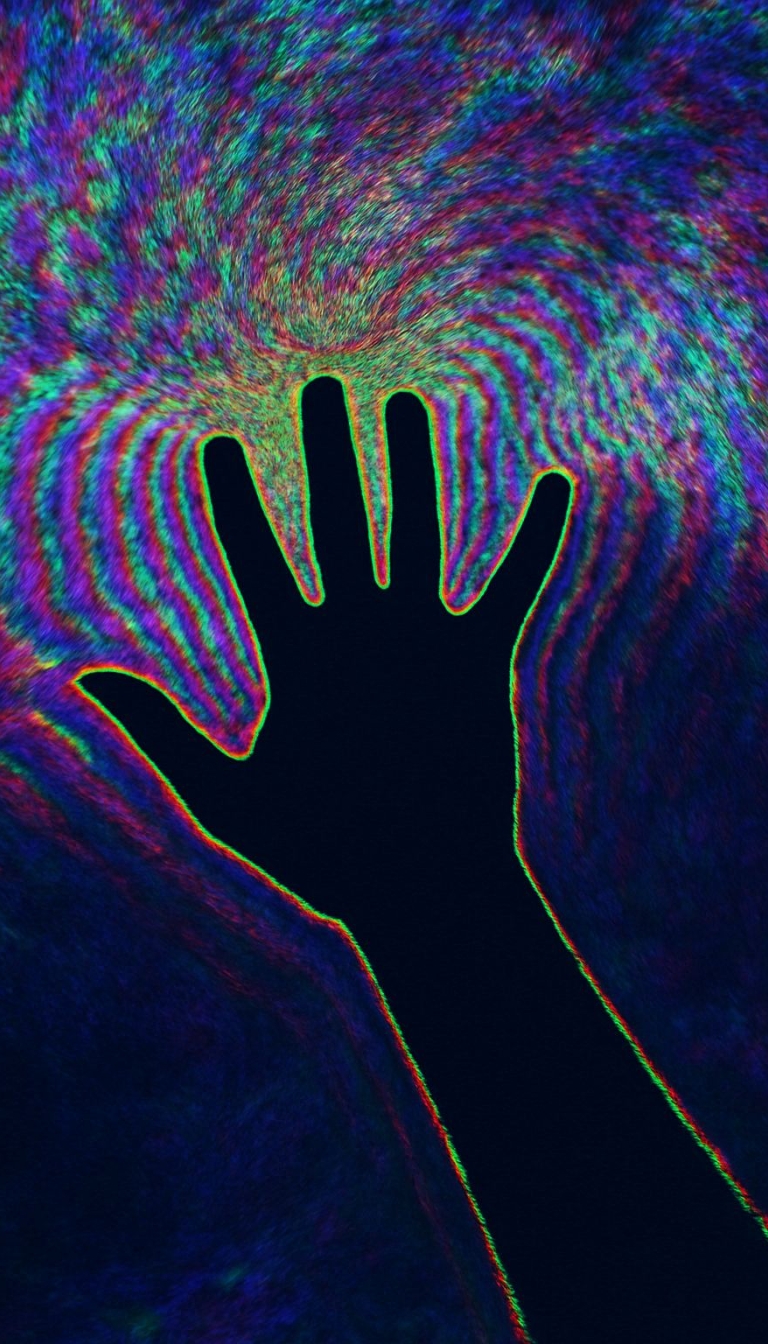 Psychedelic Hand Silhouette with Colorful Abstract Patterns Mobile Wallpaper