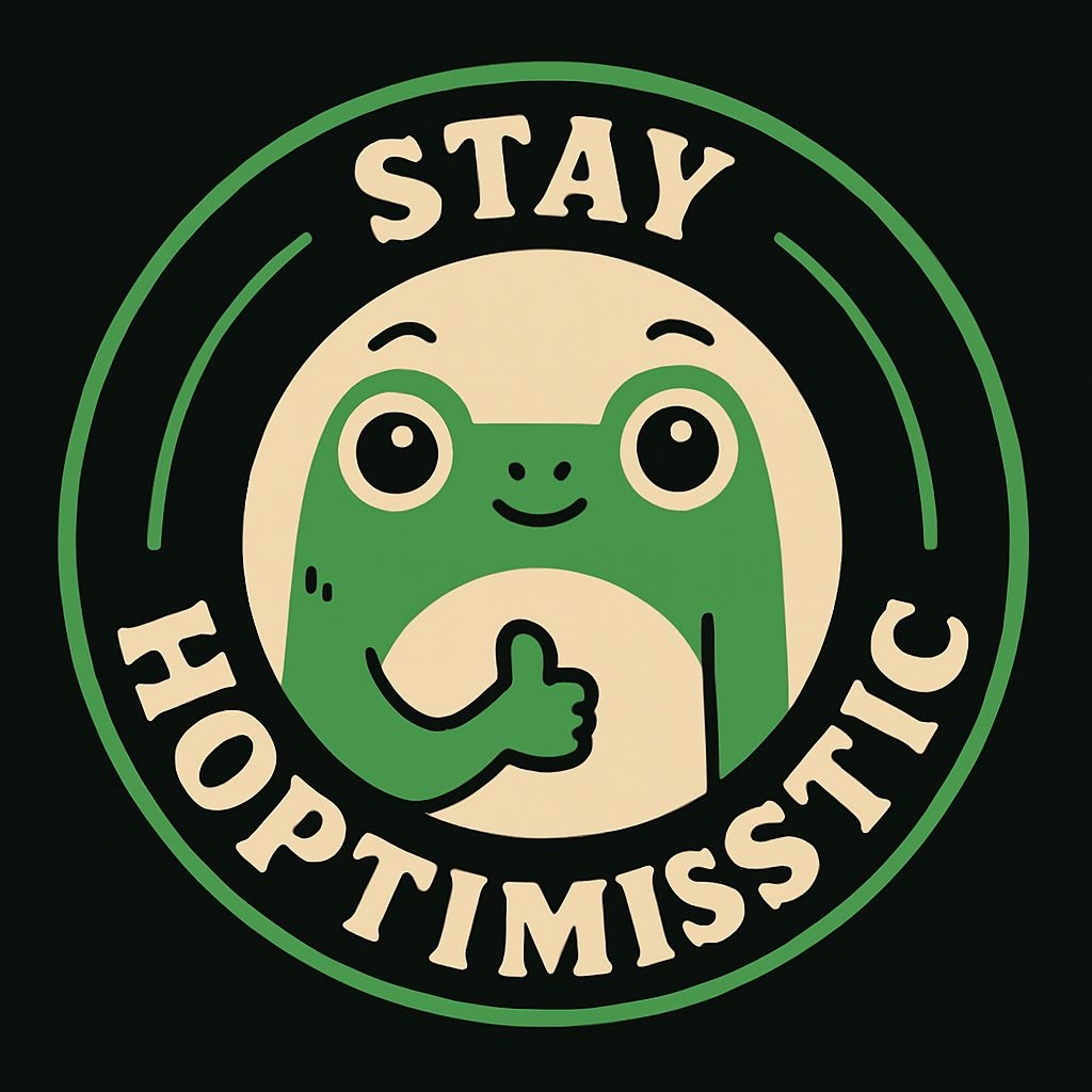 Cheerful Cartoon Frog with Thumbs Up and Hoptimistic Message T-Shirt