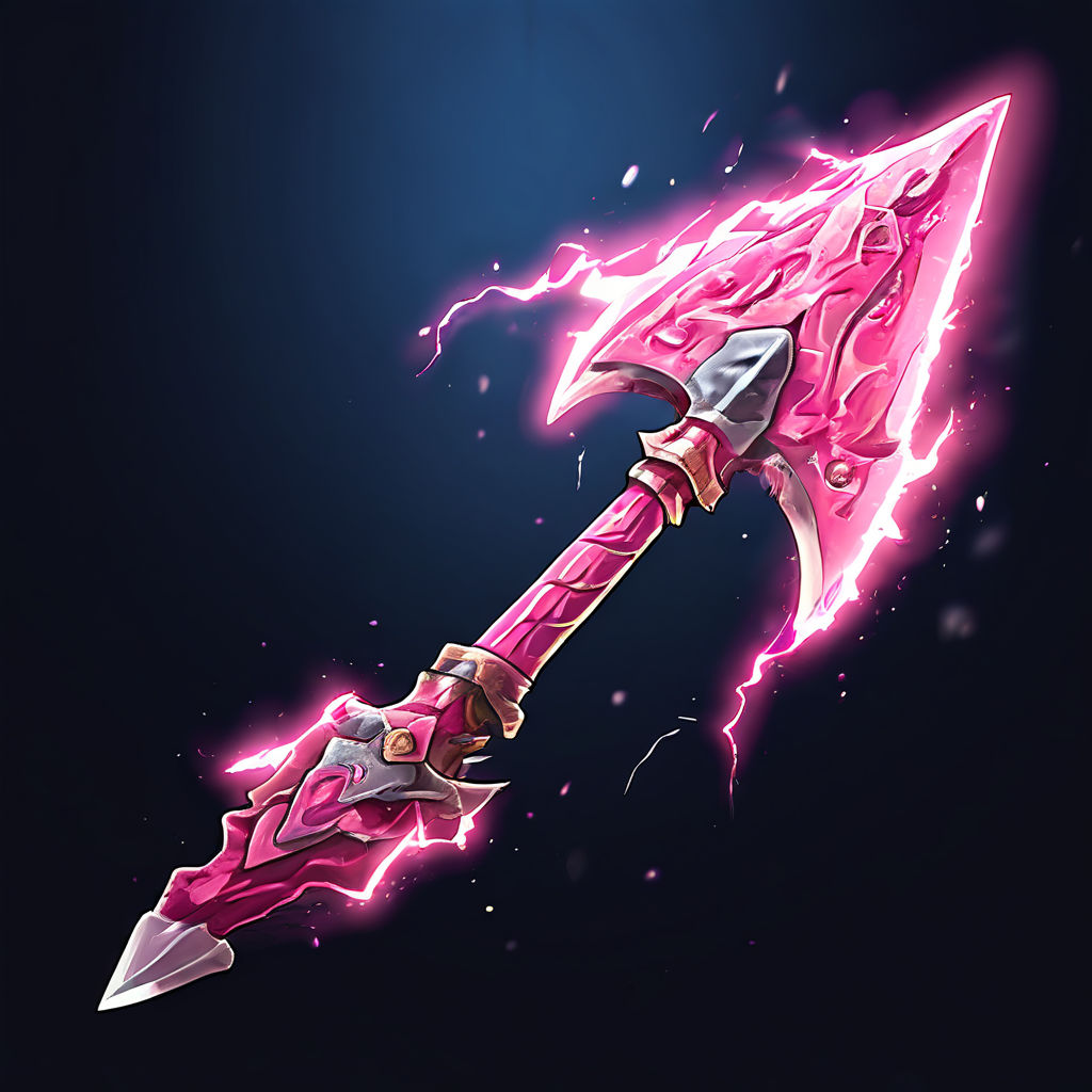 Anime style pink axe with a spear tip covered in lightning by The Crow ...