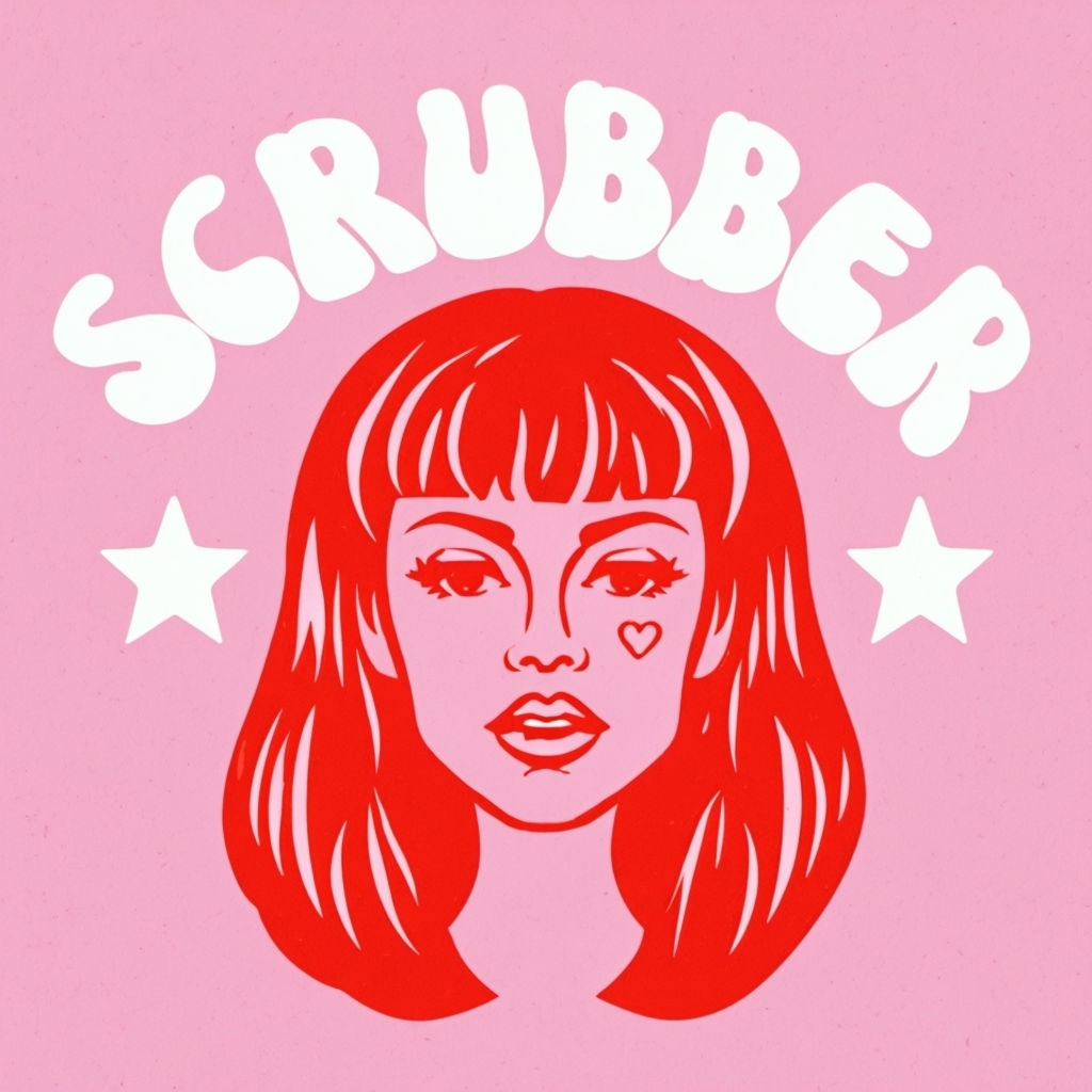 Stylized Red Female Face with SCRUBBER Text T-Shirt