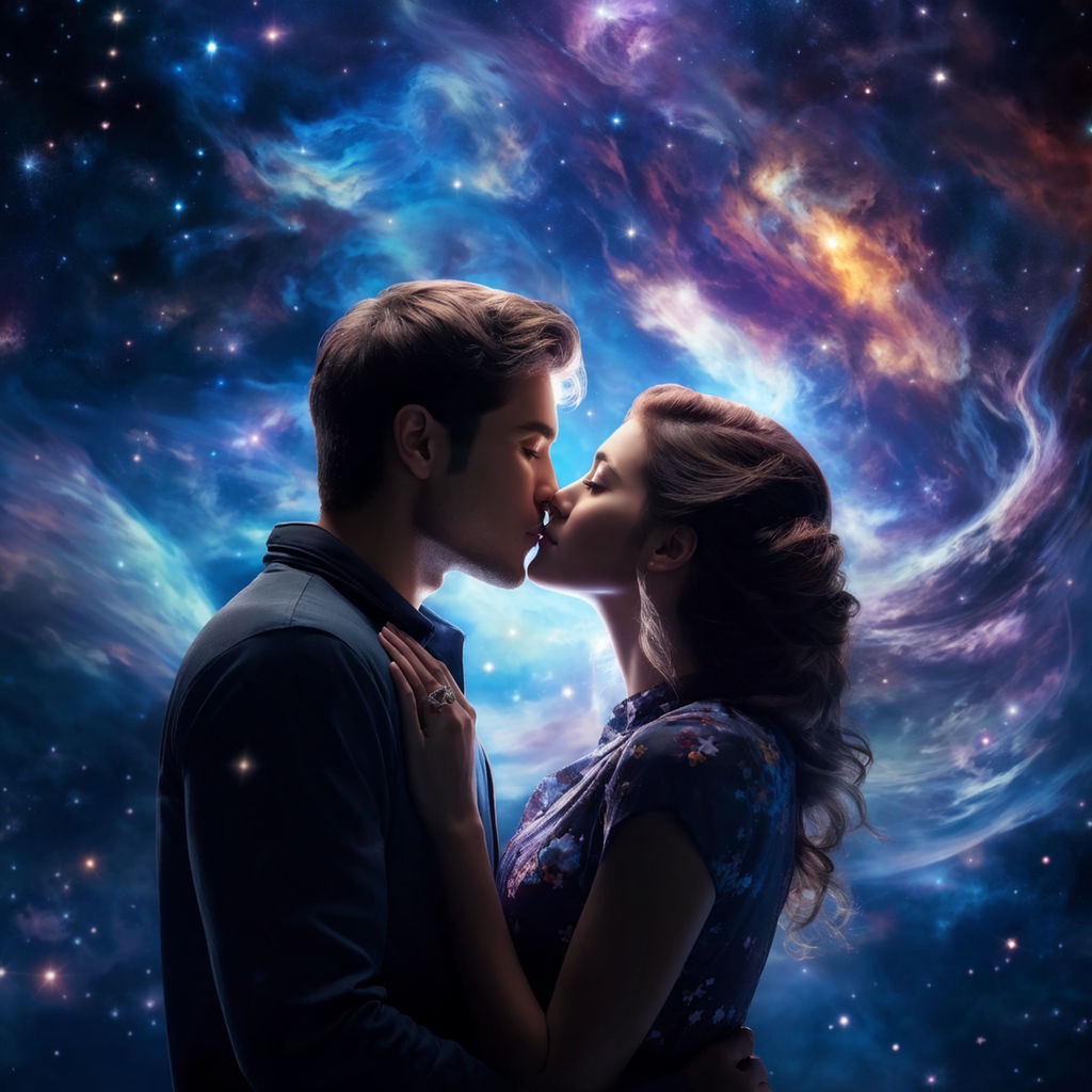 Two lovely and cute gay teen kissing in a futuristic starship